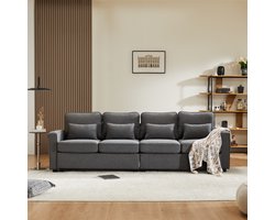 MIVRAY Zitbank – 4 Tot 5 Zits Met Opbergvakken En 4 Kussens – Voor Woonkamer En Kantoor – Linnen Donkergrijs