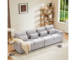 MIVRAY Zitbank – 4 Tot 5 Zits Met Opbergvakken En 4 Kussens – Voor Woonkamer En Kantoor – Linnen Grijs