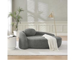 MIVRAY Zitbank Compact - Afgerond Design Met Kussen - Voor Woonkamer En Slaapkamer - Teddy Stof Donkergrijs