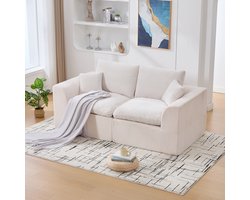 MIVRAY Zitbank – Zachte Ribstof Met Kussens – 2-Zits Voor Woonkamer En Slaapkamer – Corduroy Beige