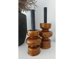 Mix en Match - Kandelaar - Set 2 stuks -Kaarsenhouder - Theelichthouder - Karamel bruin - 20cm en 15cm