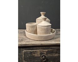 Mix en Match - Schaal - Decoratiepleau - Set met 3 bijpassende potten - Landelijk - Beige - 28x5cm