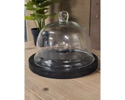 Mix en Match - Stolp - Zwart - Glas - Hout - Rond - Glazenstolp - 23x17 cm