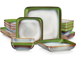 Mix Kleur Serviesset - 16-delig - Voor 4 Personen - Vierkant Design