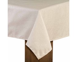 MixMamas Tafelkleed Gecoat - 140 x 250 cm - Linnen look effen - Beige / Creme