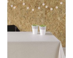 MixMamas Tafelkleed Gecoat Jacquard Linnen Stippen - 140 x 250 cm - Beige/Crème