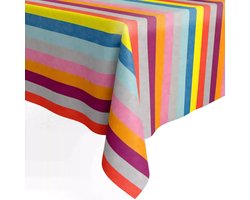 MixMamas Tafelkleed Gecoat Linnen mix - 140 x 250 cm - Happy stripes