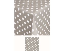 MixMamas Tafelzeil Rond - Ø 140 cm - Grote Stip - Taupe/Wit