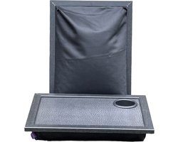 MjM - Laptray - Schoottafel - Schootkussen Zwarte Leder-Look met Bekerhouder - 44x33,5 cm