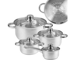 MK Pannenset inductie RVS 8 delig - Kookpannen - Braadpan - Steelpan - pannen - PFAS vrij