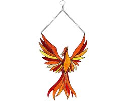 MK Stoer - Decoratieve Raamhanger - Vogel - Glas in Lood Effect - Raamdecoratie - Zwart - Suncatcher - Geschikt voor Thuisgebruik - Modern Design Phoenix Suncatcher, Decoratieve Raamhanger, Vogel Wanddecoratie voor Thuisinterieur.