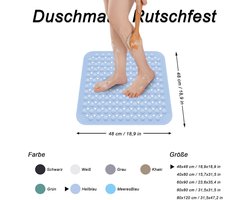 MK Stoer -Douchemat - antislip - vierkant - machinewasbaar - met zuignappen - voor sauna's - doucheruimtes - wasmachinebestendig - 48 x 48 cm - lichtblauw