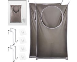 MK Stoer -Opknoping Wasserij Bag Set van 2 Stuks - Opvouwbare Waszak Deur Opknoping - Wasmand met Roestvrij Stalen Haak & Zuignap - Opknoping Waszakken - Gebruik in Deuren, Muren, Reizen