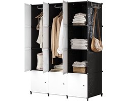 MKSS® Dressing Kasten - Kledingkast 3 Ruimtes - Kledingkasten Slaapkamer - Organizer - Zwart met Wit