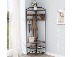 MKSS® Kapstok Staand met Schoenenrek - Gardaroberek - Hout - Industrieel - Bruin