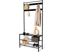 MKSS® Kapstok Staand met Schoenenrek - Gardaroberek - Hout - Industrieel - Zwart