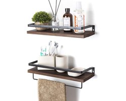 MKSS® Luxe Wandplank - Houten Plank Wandmontage - Hoekrek - Hoekplank - Organizer Keuken - Badkamer - 2 Stuks - Donkerbruin