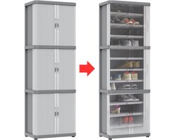 MKSS® Tuinkast - Tuinkist - Tuinkasten voor Buiten - Tuinberging - Kunststof - 40x60x170cm - Licht en Donker Grijs