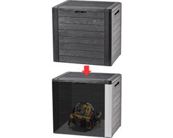MKSS® Tuinkast - Tuinkist - Tuinkasten voor Buiten - Tuinberging - Kunststof - 50x65x60cm - Zwart met Grijs - Hout Look