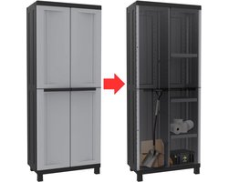 MKSS® Tuinkast - Tuinkist - Tuinkasten voor Buiten - Tuinberging - Kunststof - 70x40x170cm - Zwart met Grijs