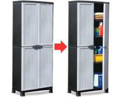 MKSS® Tuinkast - Tuinkist - Tuinkasten voor Buiten - Tuinberging - Kunststof - 70x40x170cm - Zwart met Licht Grijs