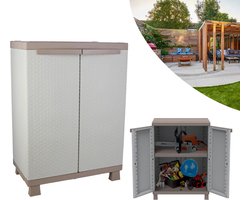MKSS® Tuinkast - Tuinkist - Tuinkasten voor Buiten - Tuinberging - Kunststof - 70x40x90cm - Grijs met Beige