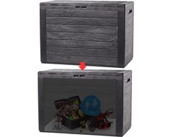 MKSS® Tuinkast - Tuinkist - Tuinkasten voor Buiten - Tuinberging - Kunststof - 80x50x20cm - Zwart Hout Look