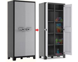 MKSS® Tuinkast - Tuinkist - Tuinkasten voor Buiten - Tuinberging - Kunststof - 90x50x190cm - Zwart met Grijs