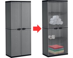 MKSS® Tuinkast - Tuinkist - Tuinkasten voor Buiten - Tuinberging met 4 Ruimtes - Kunststof - 70x40x170cm - Donkergrijs