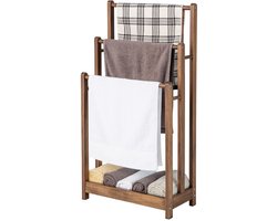 ML 24 Vrijstaande Handdoekhouder - Houten Handdoekhouder Met 3 Handdoekstangen En Een Lage Plank En Schuine Bescherming - Bruine Droogstand Voor Badkamer, Hotels (bruin)