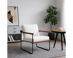 ML 37 Moderne & Zwarte Accent Leunestoel met Gevulde Zitting - Stevig Metalen Frame & Zachte Sponsvulling,