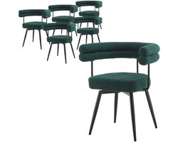 ML-Design 6-delige stoelenset draaibare eetkamerstoelen donkergroen teddystof met armleuningen en rugleuning 360° draaistoel ergonomische gestoffeerde stoelen metalen poten comfortabele lounge keukenstoelen moderne eetkamerstoelen