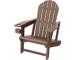 ML-Design adirondack loungestoel tuinstoel bruin kunststof houtlook weerbestendig ergonomisch stevig duurzaam met bekerhouder comfortabele relaxstoel buiten voor tuin terras balkon outdoor stoel fauteuil ligstoel armleuning