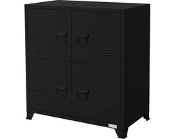 ML-Design archiefkast, 75x40x80,5 cm, zwart, staal, vrijstaande kantoorkast 4 poten, metalen locker 4 deuren, 2 binnenvakken, industrieel, opbergkast stalen kast metalen kast opbergkast