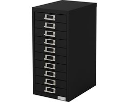 ML-Design archiefkast met 10 laden, 28x38x60cm, zwart, metalen ladekast voor DIN A4, kantoorkast met etikethouder, stalen kast metalen kast gereedschapskast opbergkast