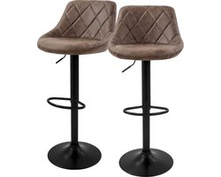 ML-Design barkruk set van 2, bekleding van kunstleer, bruin, gestoffeerde barkruk met rugleuning en voetensteun, in hoogte verstelbare barkruk, 360° draaibaar, bistrostoel draaistoel barstoelen