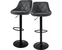 ML-Design barkruk set van 2, fluwelen bekleding, grijs, gestoffeerde barkruk met rugleuning en voetensteun, barkruk in hoogte verstelbaar 62-82 cm, 360° draaibaar, bistrostoel draaistoel barstoelen