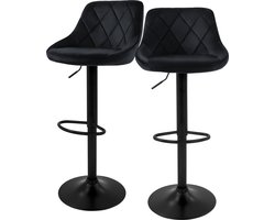 ML-Design barkruk set van 2, fluwelen bekleding, zwart, met rugleuning en voetensteun, counter kruk in hoogte verstelbaar 62-82 cm, 360° draaibaar, bistro kruk draaibare barkruk barstoelen