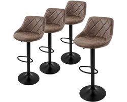 ML-Design barkruk set van 4, bekleding van kunstleer, bruin, gestoffeerde barkruk met rugleuning en voetensteun, in hoogte verstelbare barkruk, 360° draaibaar, bistrostoel draaistoel barstoelen
