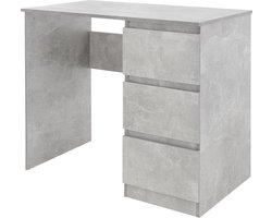 ML-Design Bureau met 3 laden, 90x76x50 cm, grijs in betonlook, veel opbergruimte, modern, werkbureau bureautafel computertafel bureaumeubel kinderbureau laptoptafel PC tafel, voor thuis/kantoor