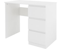 ML-Design Bureau met 3 laden, 90x76x50 cm, wit mat, veel opbergruimte, modern, werkbureau bureautafel computertafel kantoormeubilair kinderbureau laptoptafel PC tafel, voor thuis en kantoor