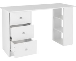 ML-Design Bureau met 3 laden en 3 opbergplanken, opbergruimte, wit, 120x49x72 cm, computer bureau kantoor tafel werktafel laptop tafel opbergplank PC tafel, geschikt voor thuiskantoor, kantoor