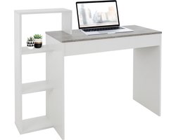 ML-Design Bureau met legplank, bureautafel computertafel PC tafel, wit met beton-look tafelblad, 3 legplanken, 110x72x40 cm, hout, 2-in-1 systeem, voor thuis/werkkamer