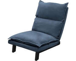 ML-Design comfort vloerstoel blauw verstelbare rugleuning linnen hoes robuust metalen frame zitkussen voor op de grond lage loungebank ideaal als relaxzetel meditatiestoel en vloerkussen geschikt voor tv-gaming woonkamer buiten strand leesstoel