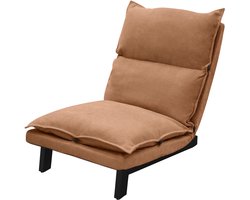 ML-Design comfort vloerstoel bruin verstelbare rugleuning linnen hoes robuust metalen frame zitkussen voor op de grond lage loungebank ideaal als relaxzetel meditatiestoel en vloerkussen geschikt voor tv-gaming woonkamer buiten strand leesstoel