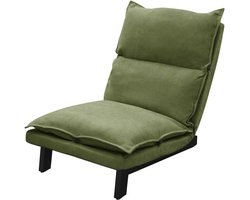 ML-Design comfort vloerstoel groen verstelbare rugleuning linnen hoes robuust metalen frame zitkussen voor op de grond lage loungebank ideaal als relaxzetel meditatiestoel en vloerkussen geschikt voor tv-gaming woonkamer buiten strand leesstoel