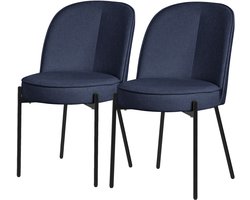 ML-Design donkerblauw ronde eetkamerstoelen set van 2 gestoffeerde keukenstoelen comfortabel ergonomisch zachte polyester zitting hoge rugleuning metalen poot modern scandinavisch luxe design woonkamer eethoek keuken stoelen elegant minimalistisch