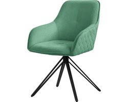 ML-Design eetkamerstoel draaibaar van textiel geweven stof, groen, woonkamerstoel met armleuning & rugleuning, 360° draaibare stoel, gestoffeerde stoel met metalen poten, ergonomische fauteuil
