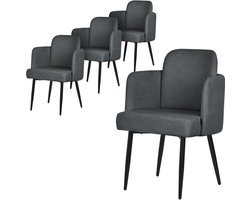 ML-Design eetkamerstoel set van 4 antraciet stoffen bekleding gestoffeerde stoel met armleuningen rieten rugleuning metalen poten ergonomische loungestoel woonkamer fauteuil stoel voor eetkamer eettafel stoel comfortabel modern praktisch design