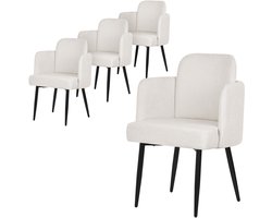 ML-Design eetkamerstoel set van 4 beige stoffen bekleding gestoffeerde stoel met armleuningen rieten rugleuning metalen poten ergonomische loungestoel woonkamer fauteuil stoel voor eetkamer eettafel stoel comfortabel modern praktisch design
